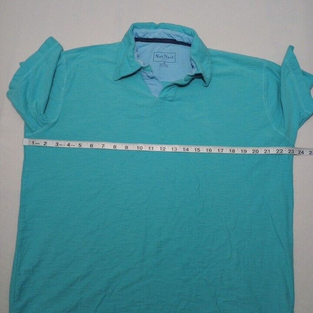 Nat Nast Men's Medium Buttonless Polo Shirt Light Blue Short Sleeve 100% Cotton - Picture 5 of 7